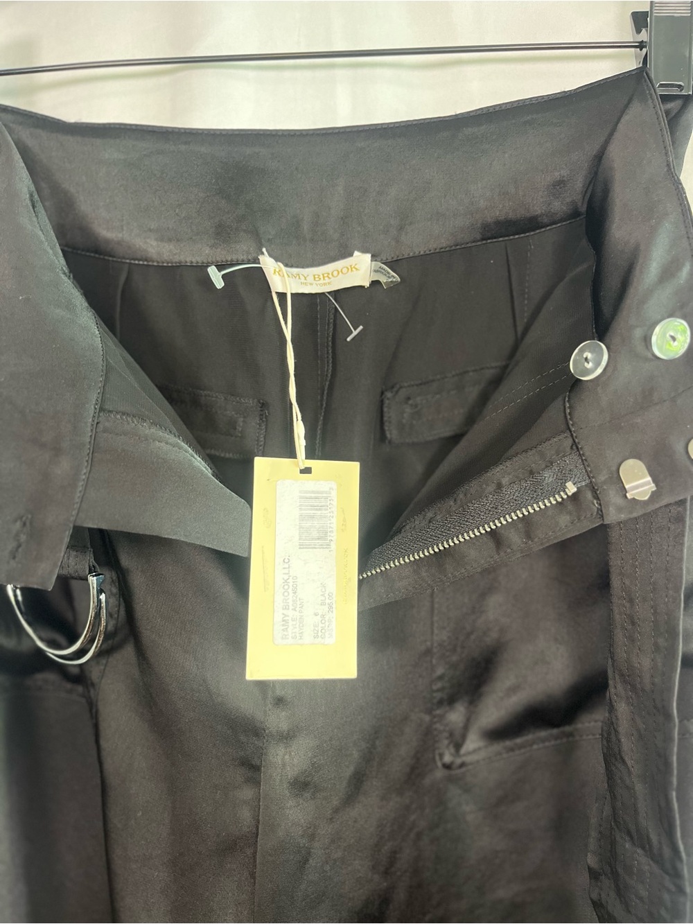 Ramy brook black Hayden belted satin cropped utility pants NWT SZ 6 - Picture 6 of 8